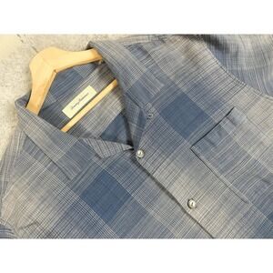 Tommy Bahama‎ Shirt Men's 2XL Blue Plaid Button Down Regular Fit Silk Blend